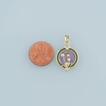 Gold Flower Charms,18K Gold Filled Pearl Flower Pendant,Enamel Flower Charm Bracelet Necklace for DIY Jewelry Making Supply