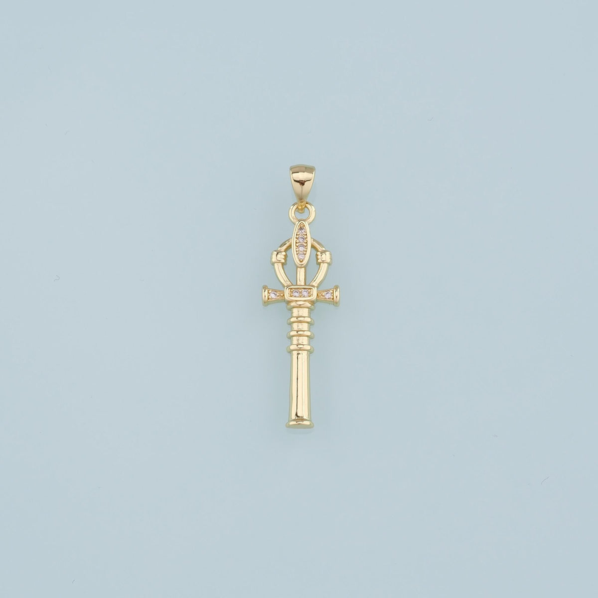 18K Gold Filled Cross Pendant,CZ Micro Pave Scepter Charm Bracelet Necklace for DIY Jewelry Making Supply