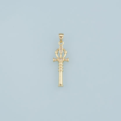 18K Gold Filled Cross Pendant,CZ Micro Pave Scepter Charm Bracelet Necklace for DIY Jewelry Making Supply