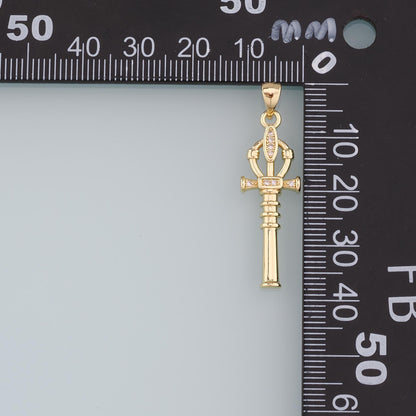 18K Gold Filled Cross Pendant,CZ Micro Pave Scepter Charm Bracelet Necklace for DIY Jewelry Making Supply