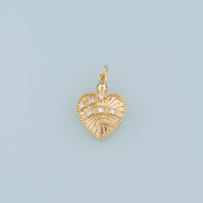 18K Gold Filled Heart Pendant,CZ Micro Pave Heart Charm Bracelet Necklace for DIY Jewelry Making Supply