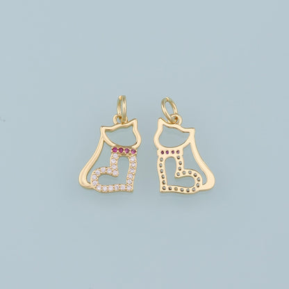 Gold Cat Charms,18K Gold Filled Heart Cat Pendant,CZ Micro Pave Cat Charm Bracelet Necklace for DIY Jewelry Making Supply