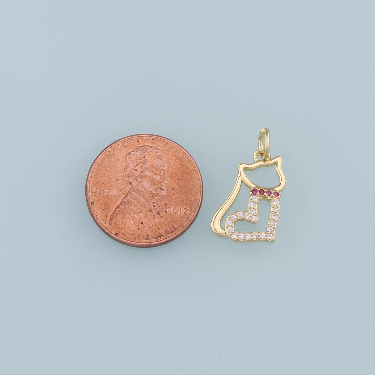 Gold Cat Charms,18K Gold Filled Heart Cat Pendant,CZ Micro Pave Cat Charm Bracelet Necklace for DIY Jewelry Making Supply