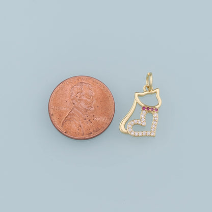 Gold Cat Charms,18K Gold Filled Heart Cat Pendant,CZ Micro Pave Cat Charm Bracelet Necklace for DIY Jewelry Making Supply