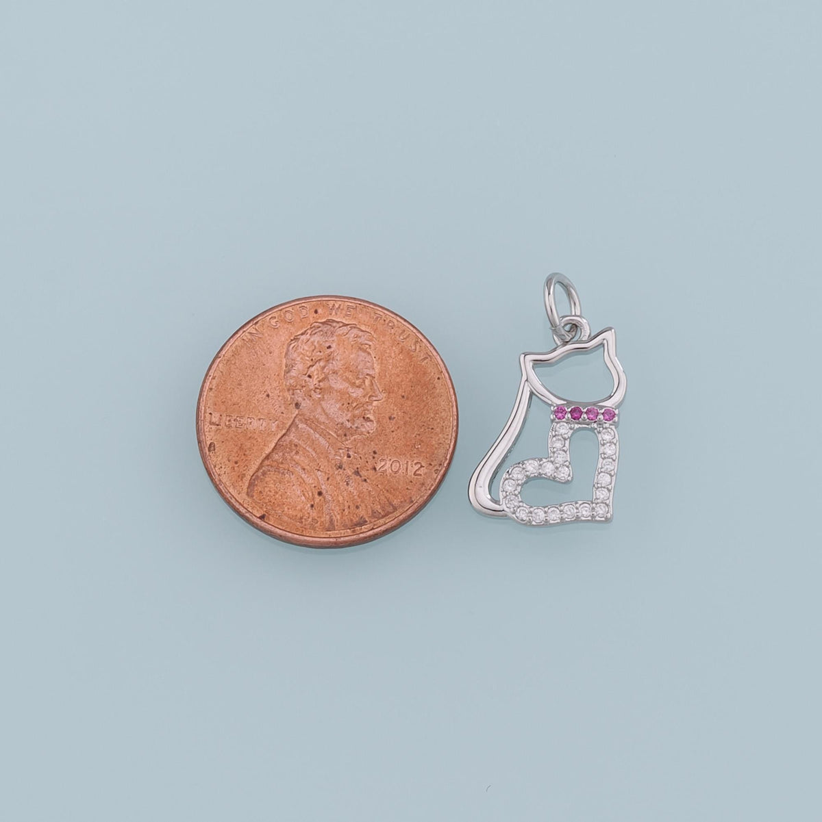 Gold Cat Charms,18K Gold Filled Heart Cat Pendant,CZ Micro Pave Cat Charm Bracelet Necklace for DIY Jewelry Making Supply