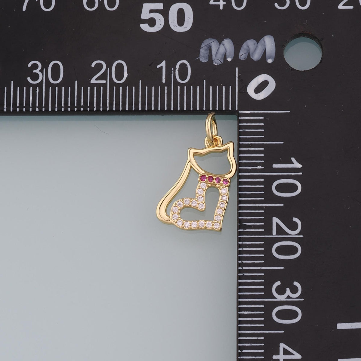 Gold Cat Charms,18K Gold Filled Heart Cat Pendant,CZ Micro Pave Cat Charm Bracelet Necklace for DIY Jewelry Making Supply
