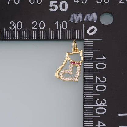 Gold Cat Charms,18K Gold Filled Heart Cat Pendant,CZ Micro Pave Cat Charm Bracelet Necklace for DIY Jewelry Making Supply