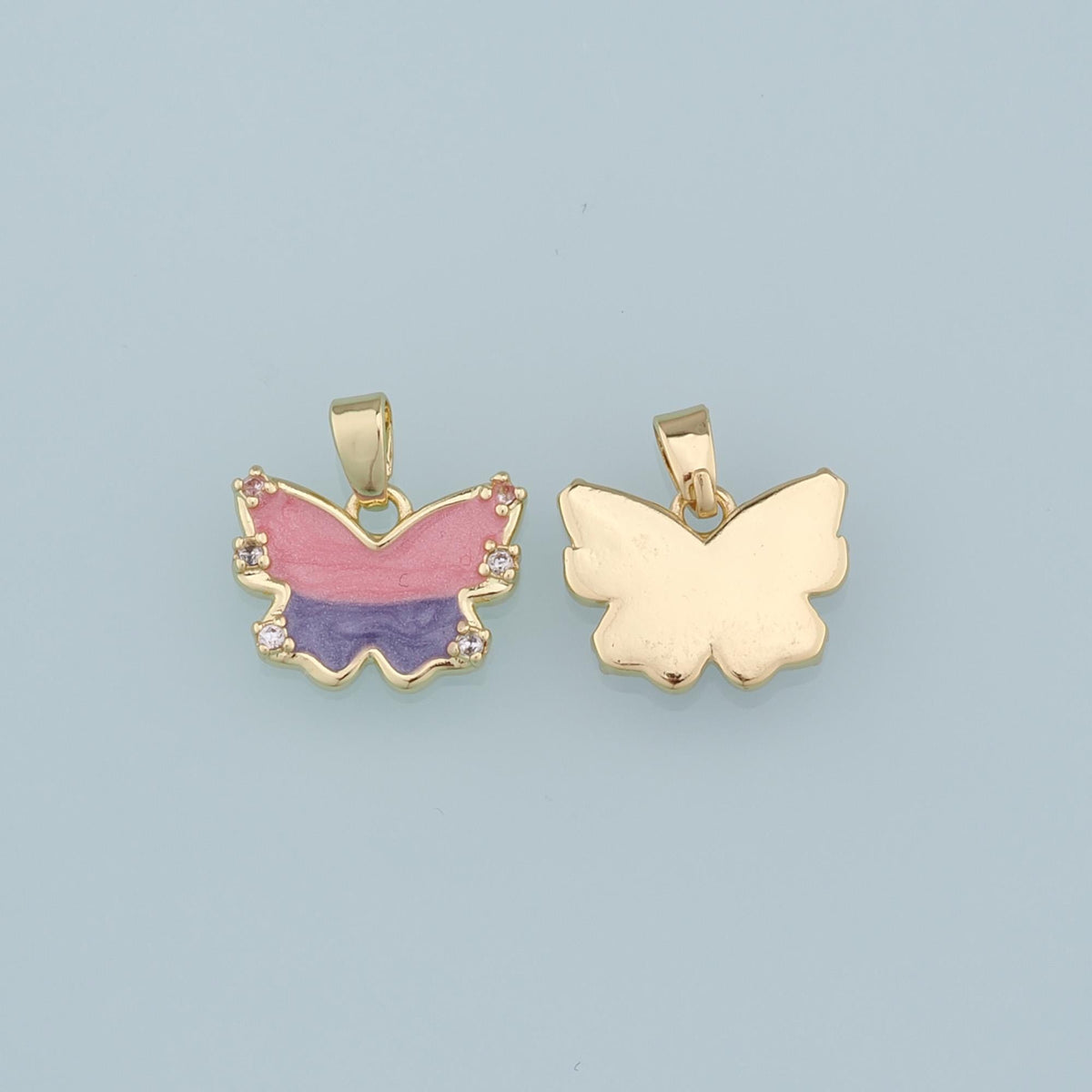 18K Gold Filled Butterfly Pendant,Enamel Butterfly Charm Bracelet Necklace for DIY Jewelry Making Supply
