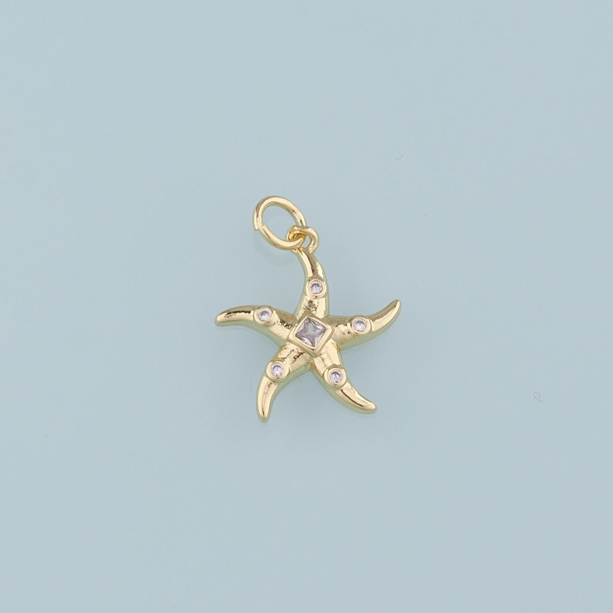 18K Gold Filled Starfish Pendant,CZ Starfish Charm Bracelet Necklace for DIY Jewelry Making Supply