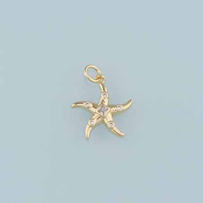 18K Gold Filled Starfish Pendant,CZ Starfish Charm Bracelet Necklace for DIY Jewelry Making Supply