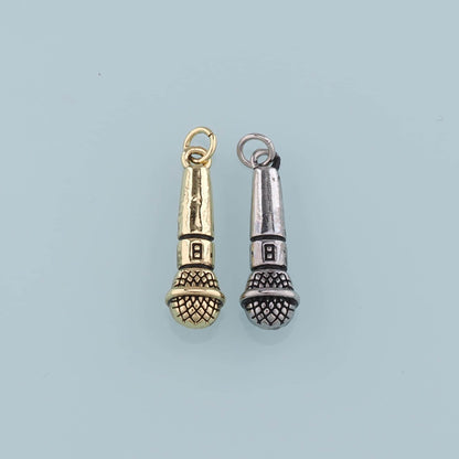 Gold Microphone Charms,18K Gold Filled Microphone Pendant,Microphone Charm Bracelet Necklace for DIY Jewelry Making Supply