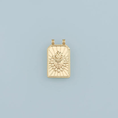 18K Gold Filled Sacred Heart Pendant,Rectangle Sacred Heart Charm Bracelet Necklace for DIY Jewelry Making Supply