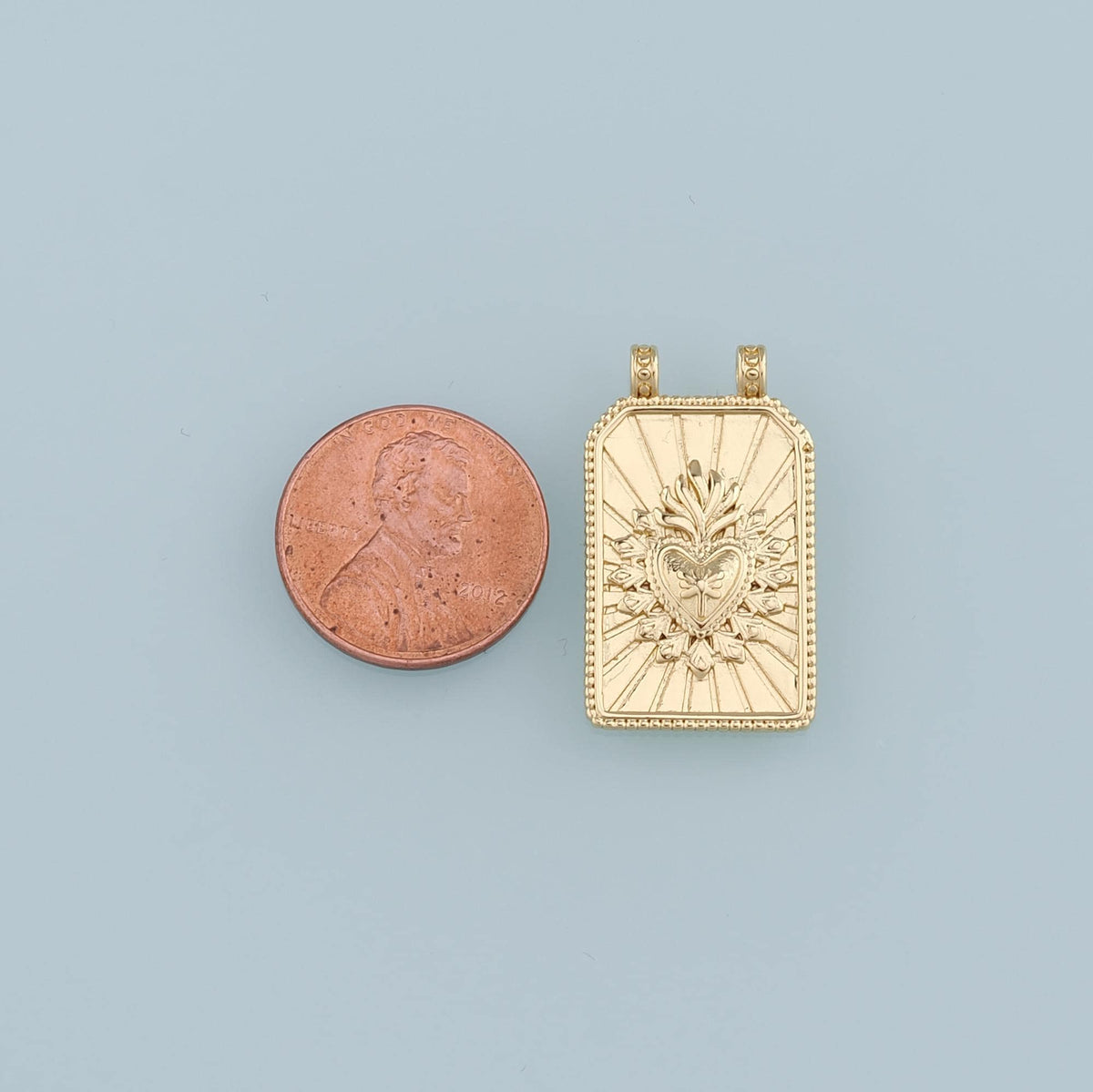 18K Gold Filled Sacred Heart Pendant,Rectangle Sacred Heart Charm Bracelet Necklace for DIY Jewelry Making Supply