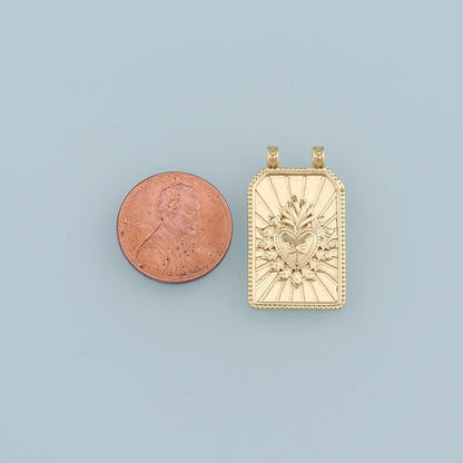 18K Gold Filled Sacred Heart Pendant,Rectangle Sacred Heart Charm Bracelet Necklace for DIY Jewelry Making Supply