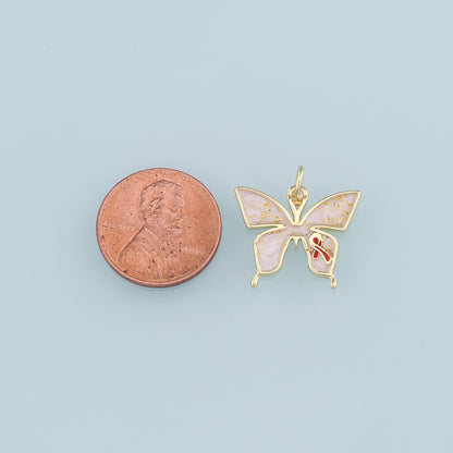 18K Gold Filled Butterfly Pendant,Enamel Bow Charm Bracelet Necklace for DIY Jewelry Making Supply