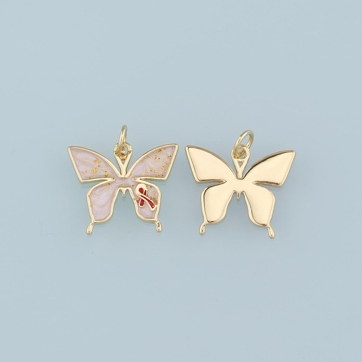 18K Gold Filled Butterfly Pendant,Enamel Bow Charm Bracelet Necklace for DIY Jewelry Making Supply