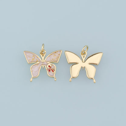 18K Gold Filled Butterfly Pendant,Enamel Bow Charm Bracelet Necklace for DIY Jewelry Making Supply