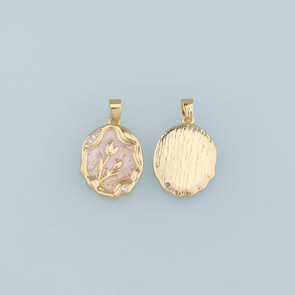 18K Gold Filled CZ Flower Pendant,Enamel Tulip Charm Bracelet Necklace for DIY Jewelry Making Supply