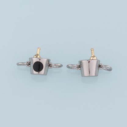 Gold Champagne Connector,18K Gold Filled Ice Bucket Pendant,Enamel Ice Bucket Charm Bracelet Necklace for DIY Jewelry Making 
