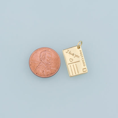 18K Gold Filled Postcard Pendant,Postcard Charm Bracelet Necklace for DIY Jewelry Making Supply