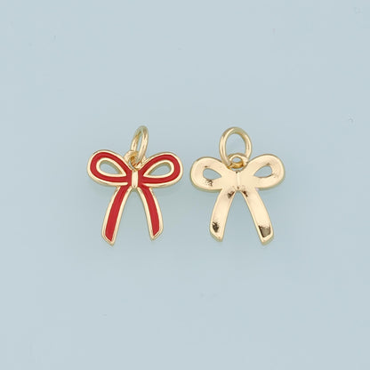 Gold Bow Charms,18K Gold Filled Bow Pendant,Enamel Bow Tie Charm Bracelet Necklace for DIY Jewelry Making Supply