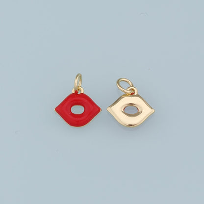 18K Gold Filled Lips Pendant,Enamel Lips Charm Bracelet Necklace for DIY Jewelry Making Supply