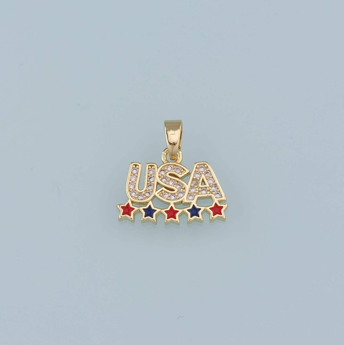 18K Gold Filled CZ Micro Pave USA Letter Pendant,Enamel Star Charm Bracelet Necklace for DIY Jewelry Making Supply