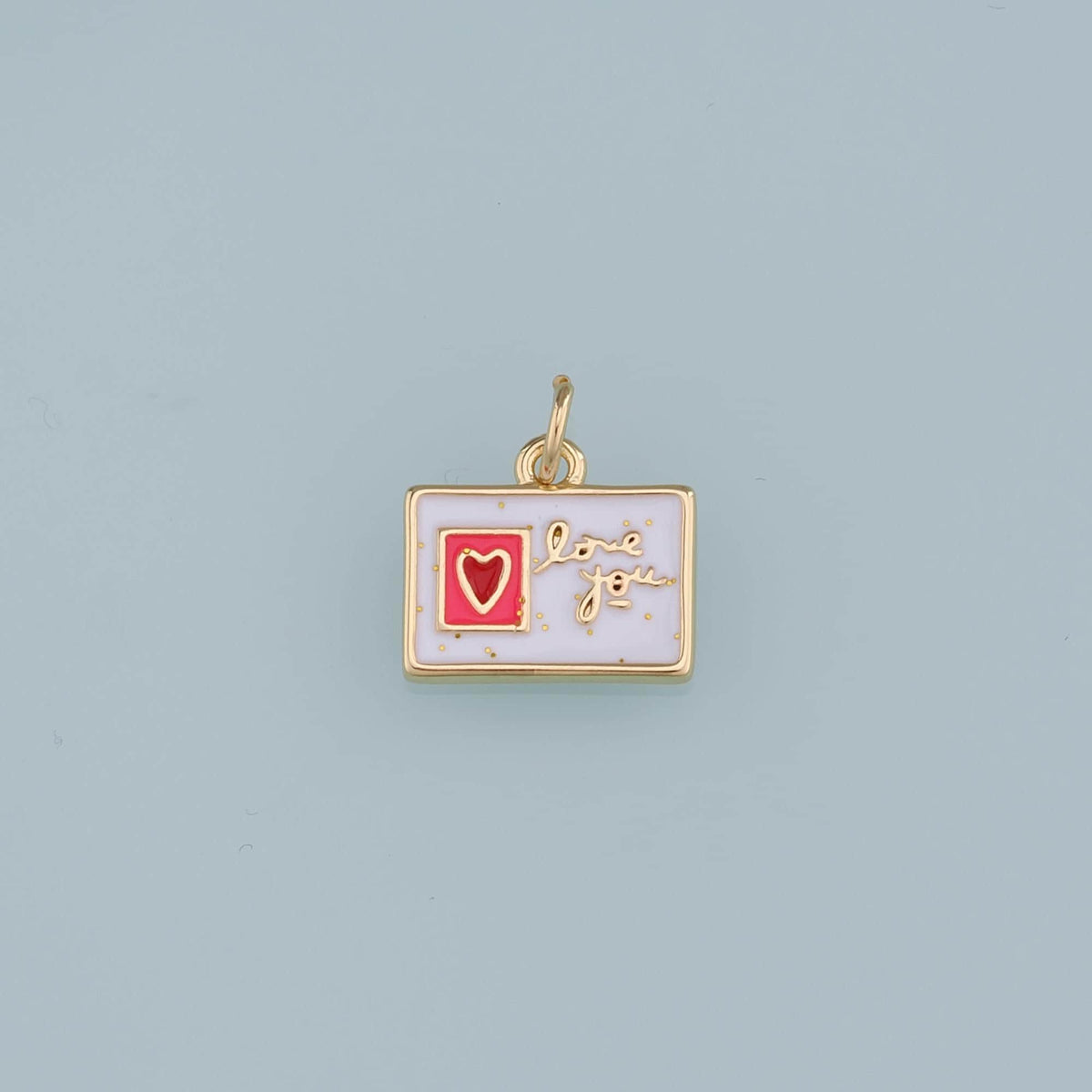 18K Gold Filled Postcard Pendant,Enamel Postcard Charm Bracelet Necklace for DIY Jewelry Making Supply