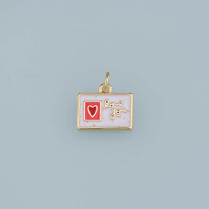 18K Gold Filled Postcard Pendant,Enamel Postcard Charm Bracelet Necklace for DIY Jewelry Making Supply
