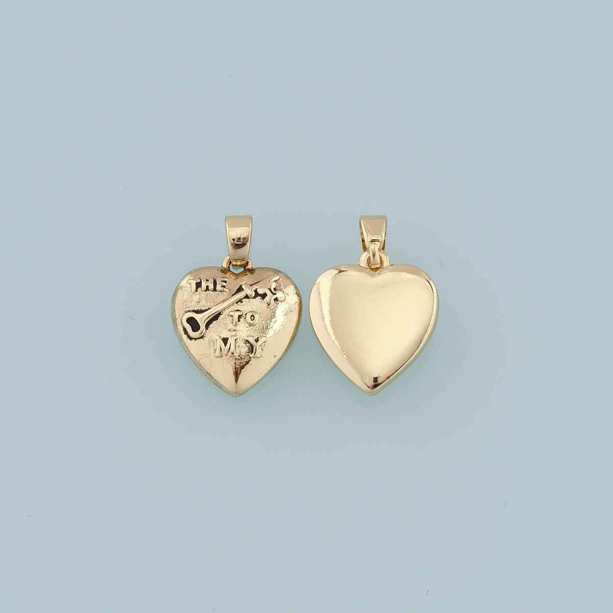 18K Gold Filled Retro Heart Key Pendant,Heart Charm Bracelet Necklace for DIY Jewelry Making Supply