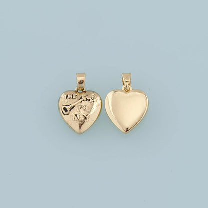18K Gold Filled Retro Heart Key Pendant,Heart Charm Bracelet Necklace for DIY Jewelry Making Supply