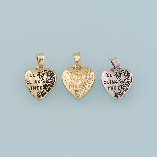 18K Gold Filled Retro Heart Pendant,Enamel letter Charm Bracelet Necklace for DIY Jewelry Making Supply