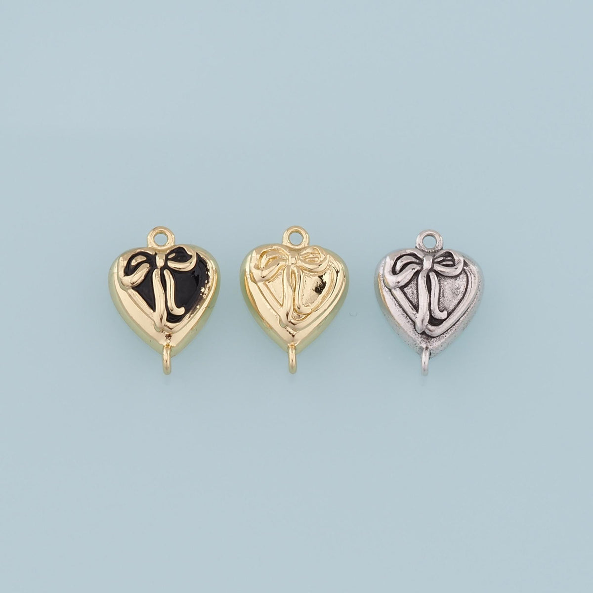 Gold Connector Charm,18K Gold Filled Retro Heart Bow Pendant,Enamel Heart Charm Bracelet Necklace for DIY Jewelry Making Supp