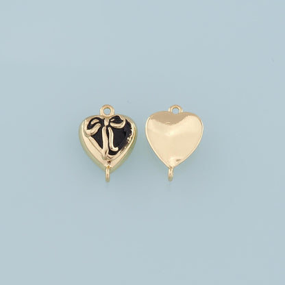 Gold Connector Charm,18K Gold Filled Retro Heart Bow Pendant,Enamel Heart Charm Bracelet Necklace for DIY Jewelry Making Supp