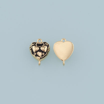 Gold Connector Charm,18K Gold Filled Retro Heart Pendant,Enamel Heart Charm Bracelet Necklace for DIY Jewelry Making Supply