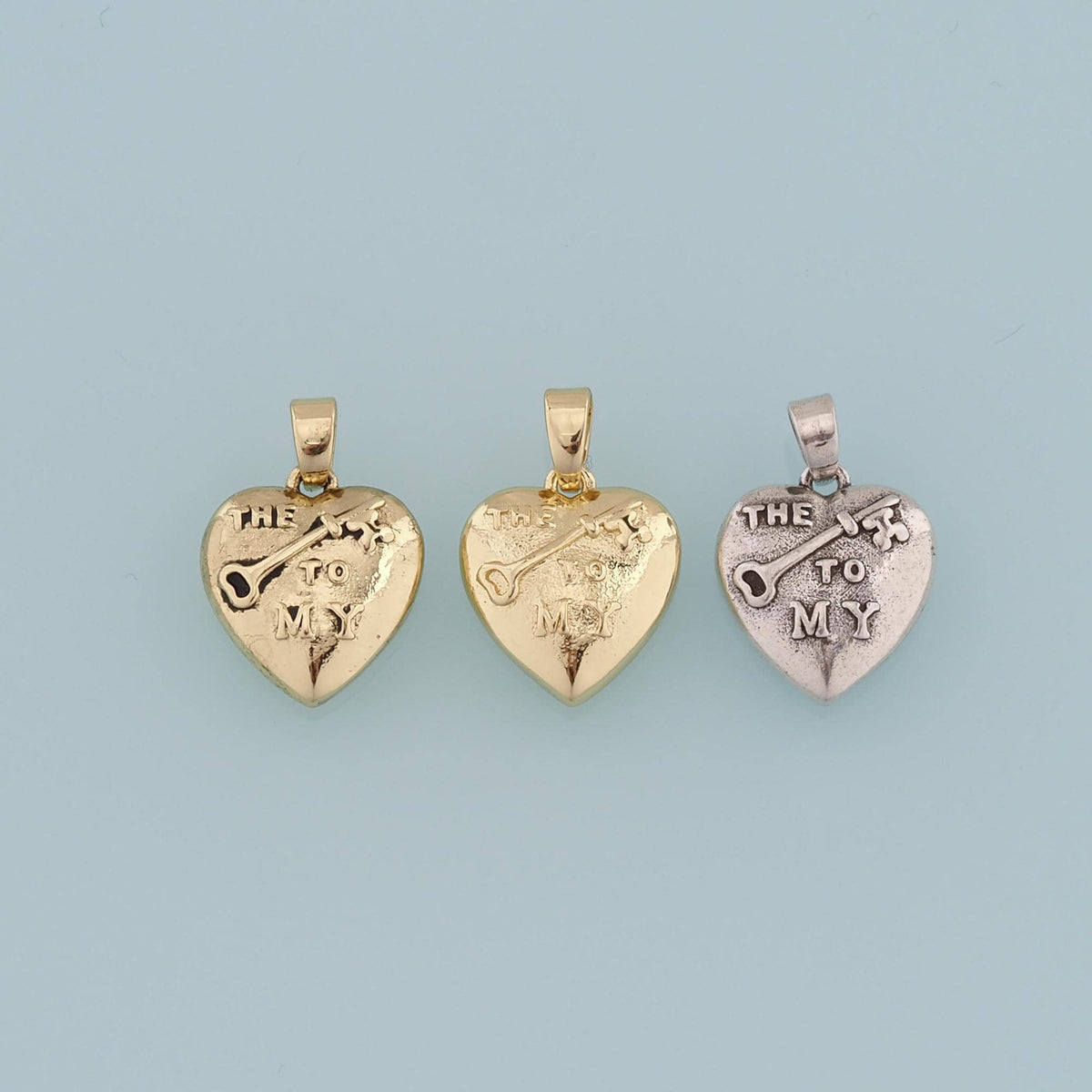 18K Gold Filled Retro Heart Key Pendant,Heart Charm Bracelet Necklace for DIY Jewelry Making Supply