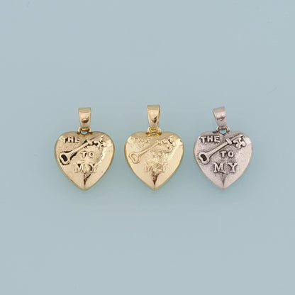 18K Gold Filled Retro Heart Key Pendant,Heart Charm Bracelet Necklace for DIY Jewelry Making Supply