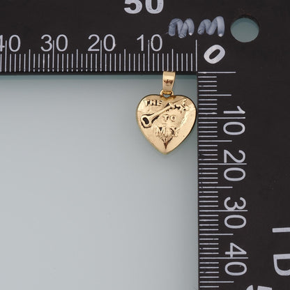 18K Gold Filled Retro Heart Key Pendant,Heart Charm Bracelet Necklace for DIY Jewelry Making Supply