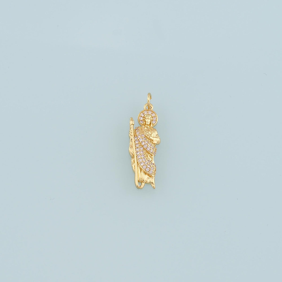 18K Gold Filled Saint Jude Pendant,CZ Micro Pave Religion Charm Bracelet Necklace for DIY Jewelry Making Supply
