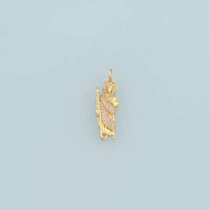 18K Gold Filled Saint Jude Pendant,CZ Micro Pave Religion Charm Bracelet Necklace for DIY Jewelry Making Supply