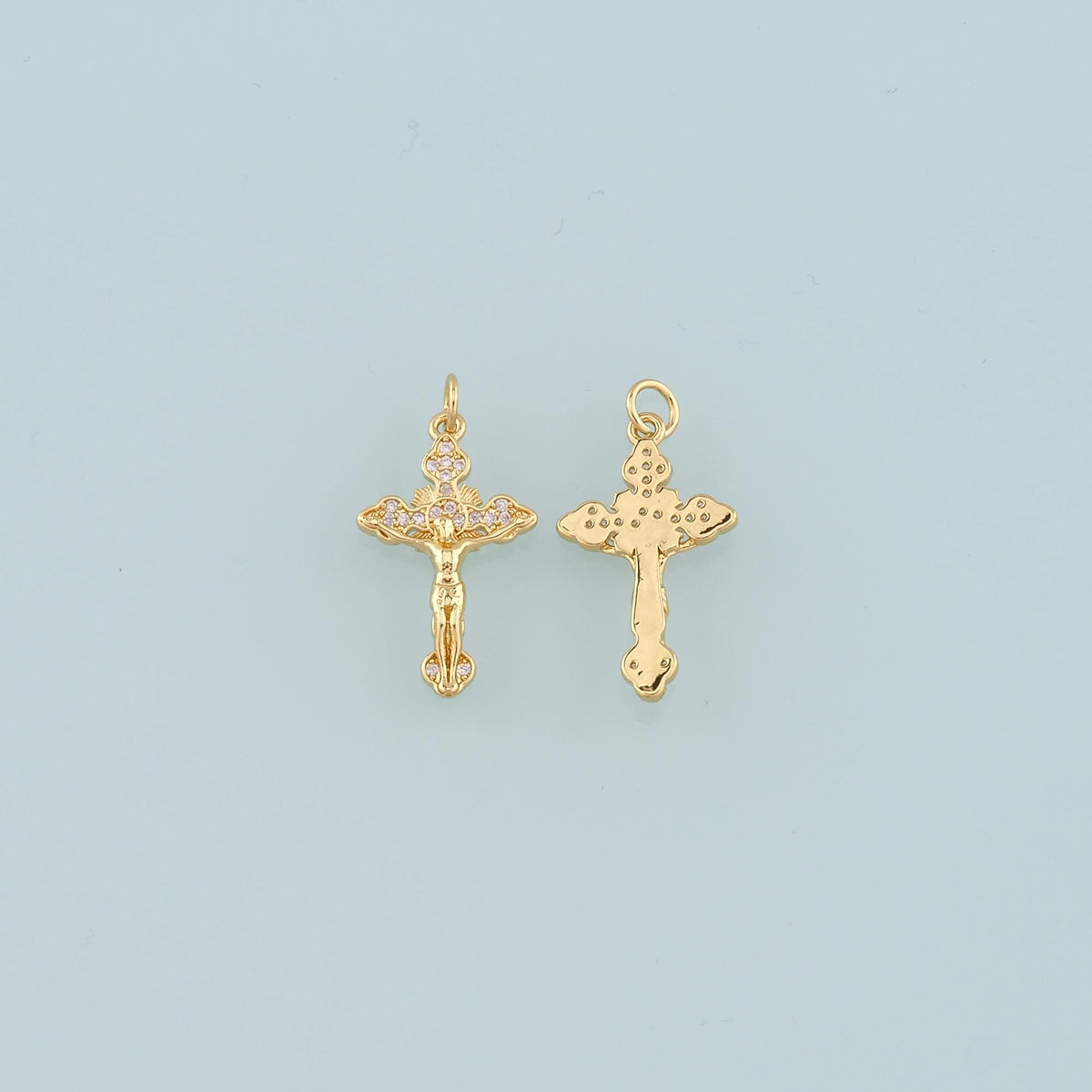 Gold Jesus Charms,18K Gold Filled Cross Pendant,CZ Micro Pave Religion Charm Bracelet Necklace for DIY Jewelry Making Supply