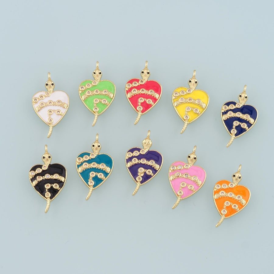 18K Gold Filled Heart Snake Pendant,Enamel Snake Charm Bracelet Necklace for DIY Jewelry Making Supply