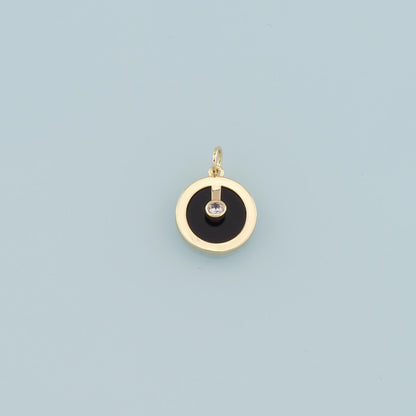 18K Gold Filled Round Pendant,Enamel Round Charm Bracelet Necklace for DIY Jewelry Making Supply