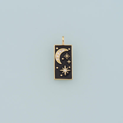 18K Gold Filled Star Moon Pendant,Enamel Celestial Charm Bracelet Necklace for DIY Jewelry Making Supply
