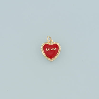 18K Gold Filled Heart Pendant,Enamel Love Charm Bracelet Necklace for DIY Jewelry Making Supply