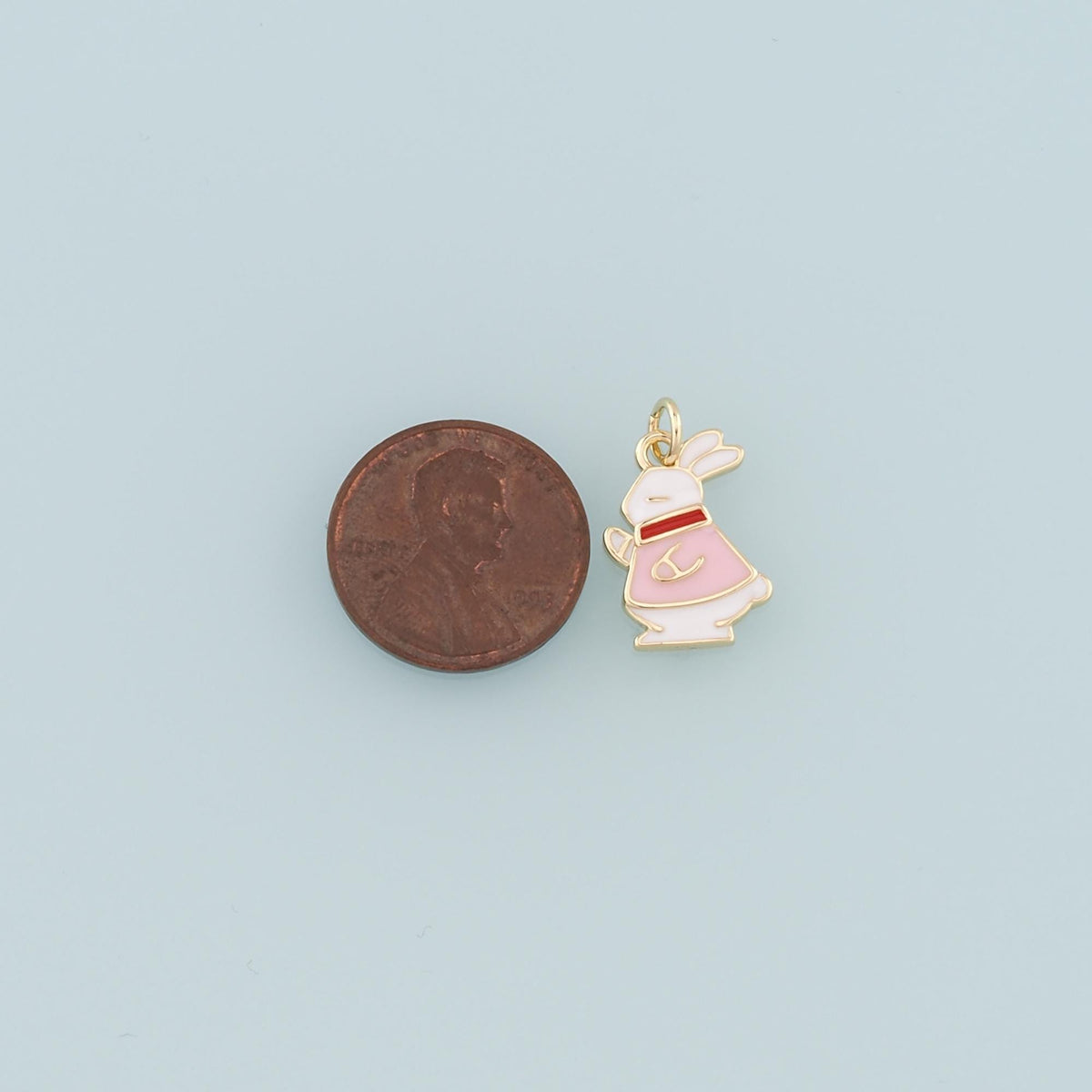 18K Gold Filled Rabbit Pendant,Enamel Animal Charm Bracelet Necklace for DIY Jewelry Making Supply