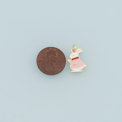18K Gold Filled Rabbit Pendant,Enamel Animal Charm Bracelet Necklace for DIY Jewelry Making Supply