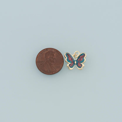 18K Gold Filled Butterfly Pendant,Enamel Butterfly Charm Bracelet Necklace for DIY Jewelry Making Supply