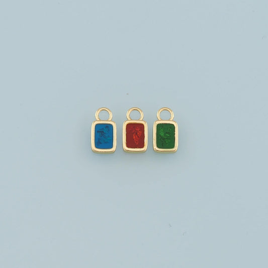 18K Gold Filled Rectangle Pendant,Enamel rectangle Charm Bracelet Necklace for DIY Jewelry Making Supply