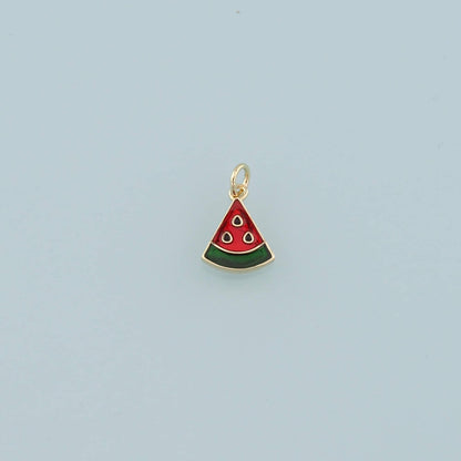 18K Gold Filled Watermelon Pendant,Enamel Fruit Charm Bracelet Necklace for DIY Jewelry Making Supply